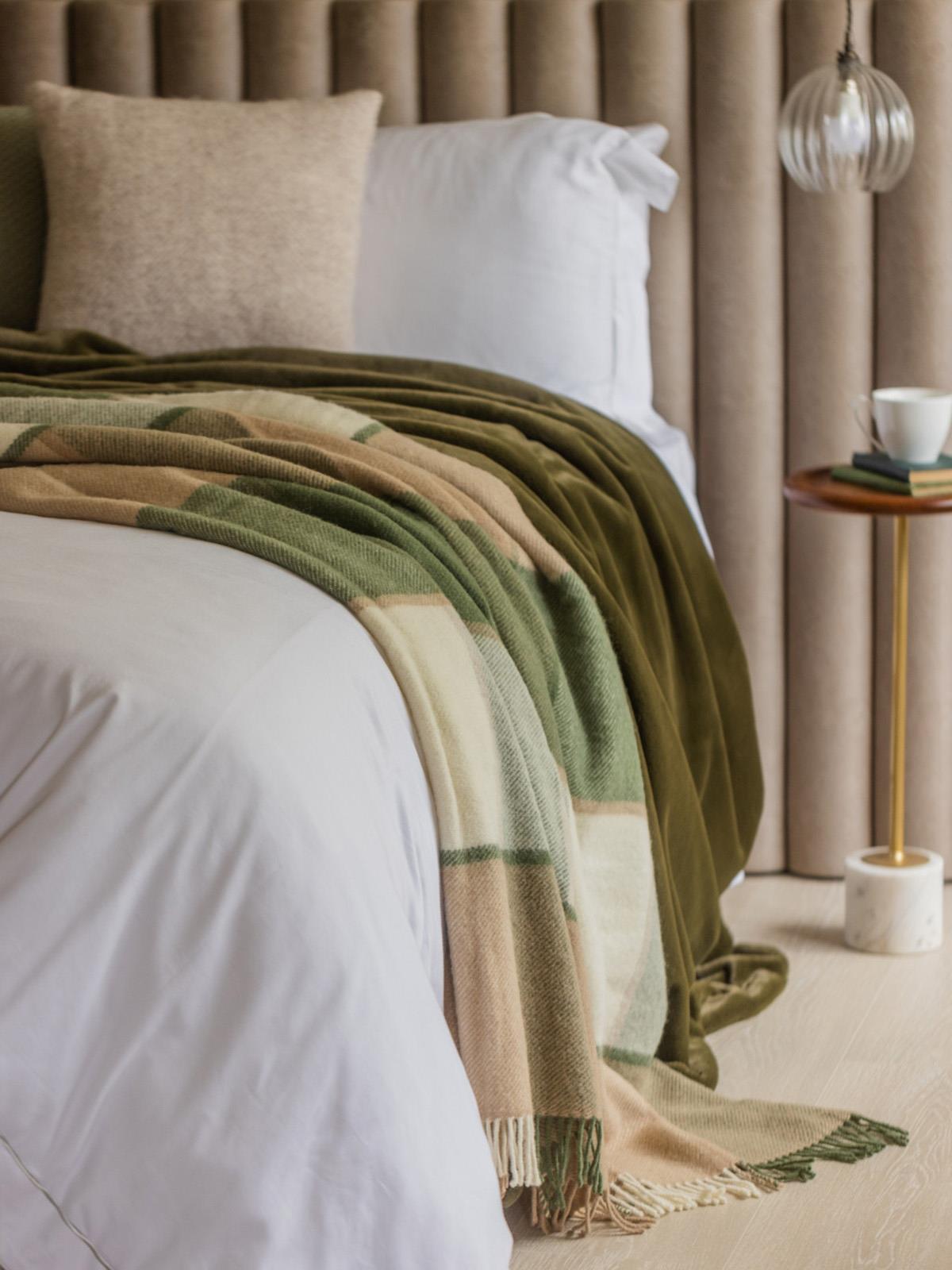 Block Check Pure New Wool Throw - Olive - White Bear Furnishings