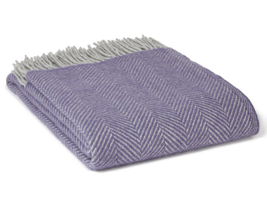 Herringbone Pure New Wool Throw - Lavender/Silver - White Bear Furnishings
