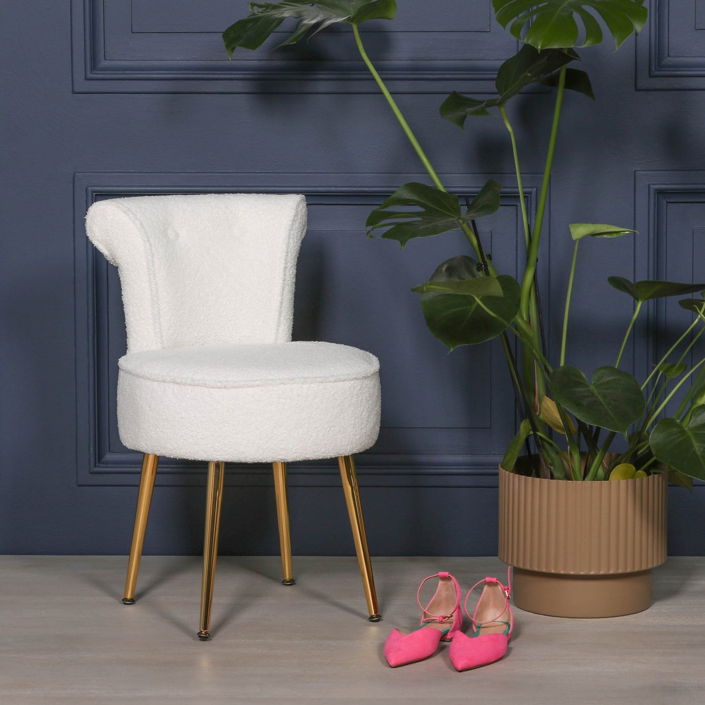 Boucle Stool / Bedroom Chair with Gold Legs – AV104