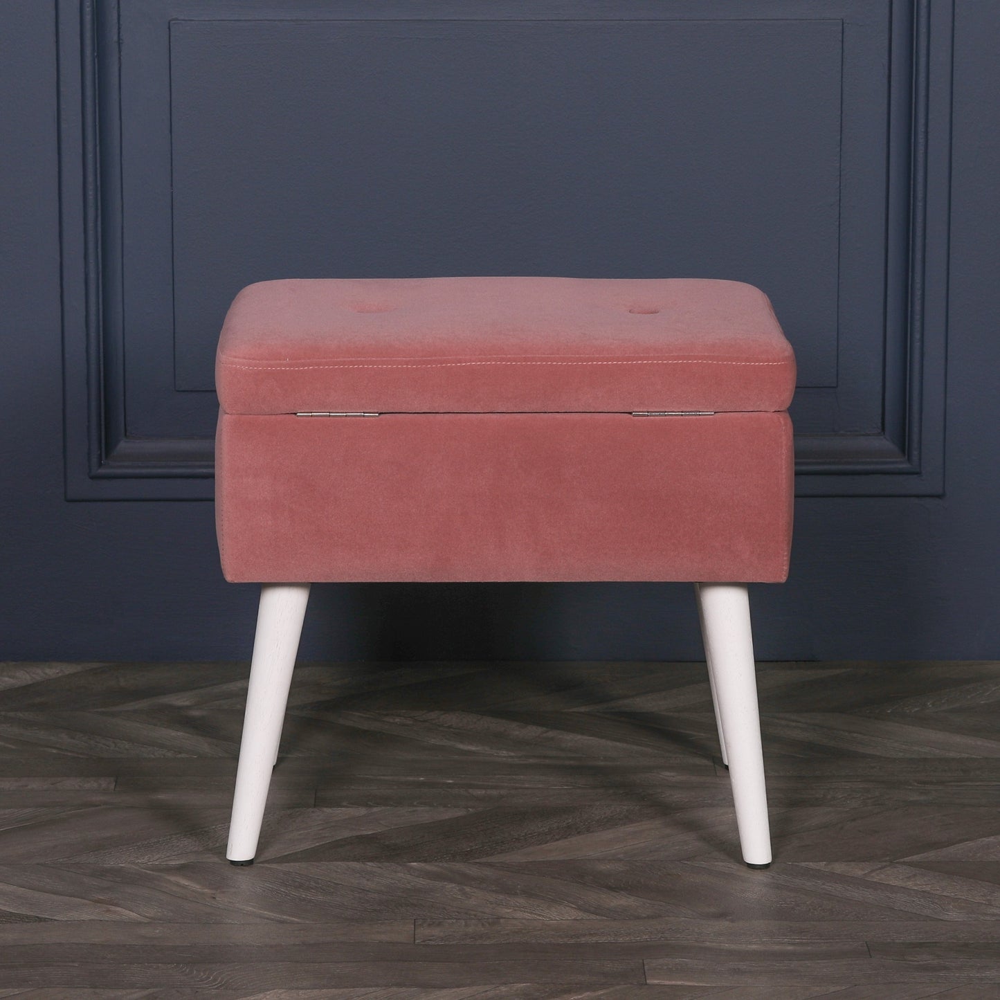 Pink Velvet Suitcase Storage Stool with White Wooden Legs - AV120