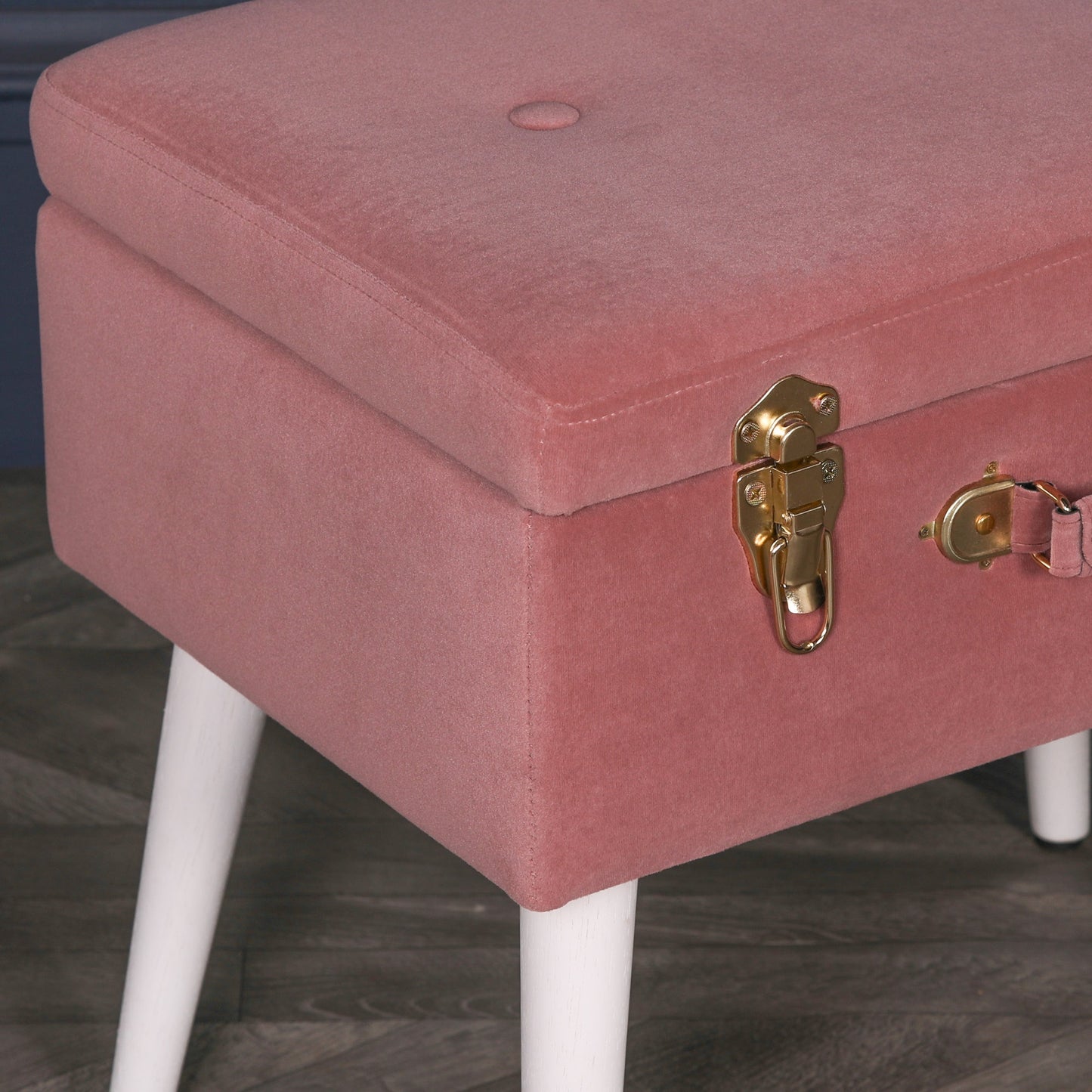 Pink Velvet Suitcase Storage Stool with White Wooden Legs - AV120