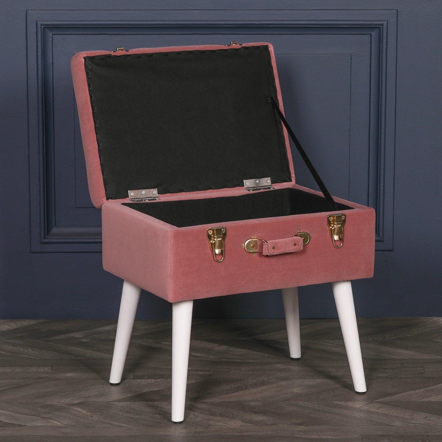Pink Velvet Suitcase Storage Stool with White Wooden Legs - AV120