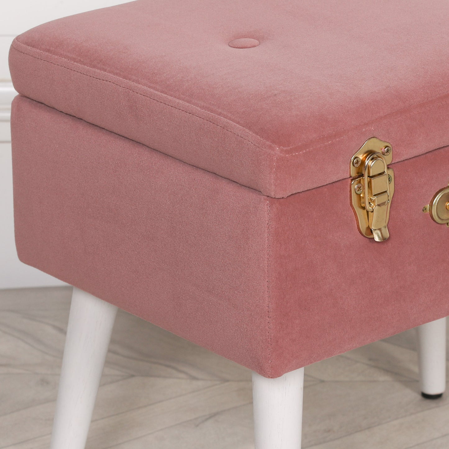 Pink Velvet Suitcase Storage Stool with White Wooden Legs - AV120
