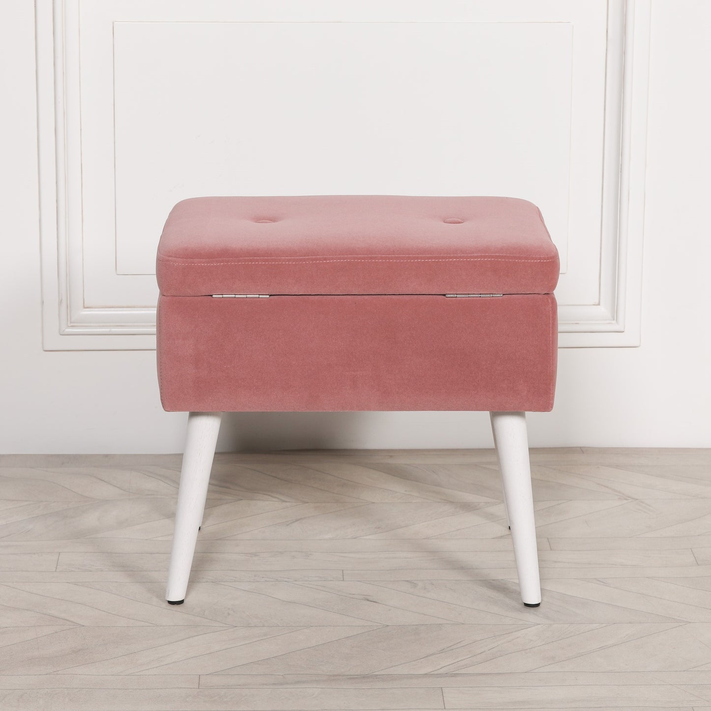 Pink Velvet Suitcase Storage Stool with White Wooden Legs - AV120