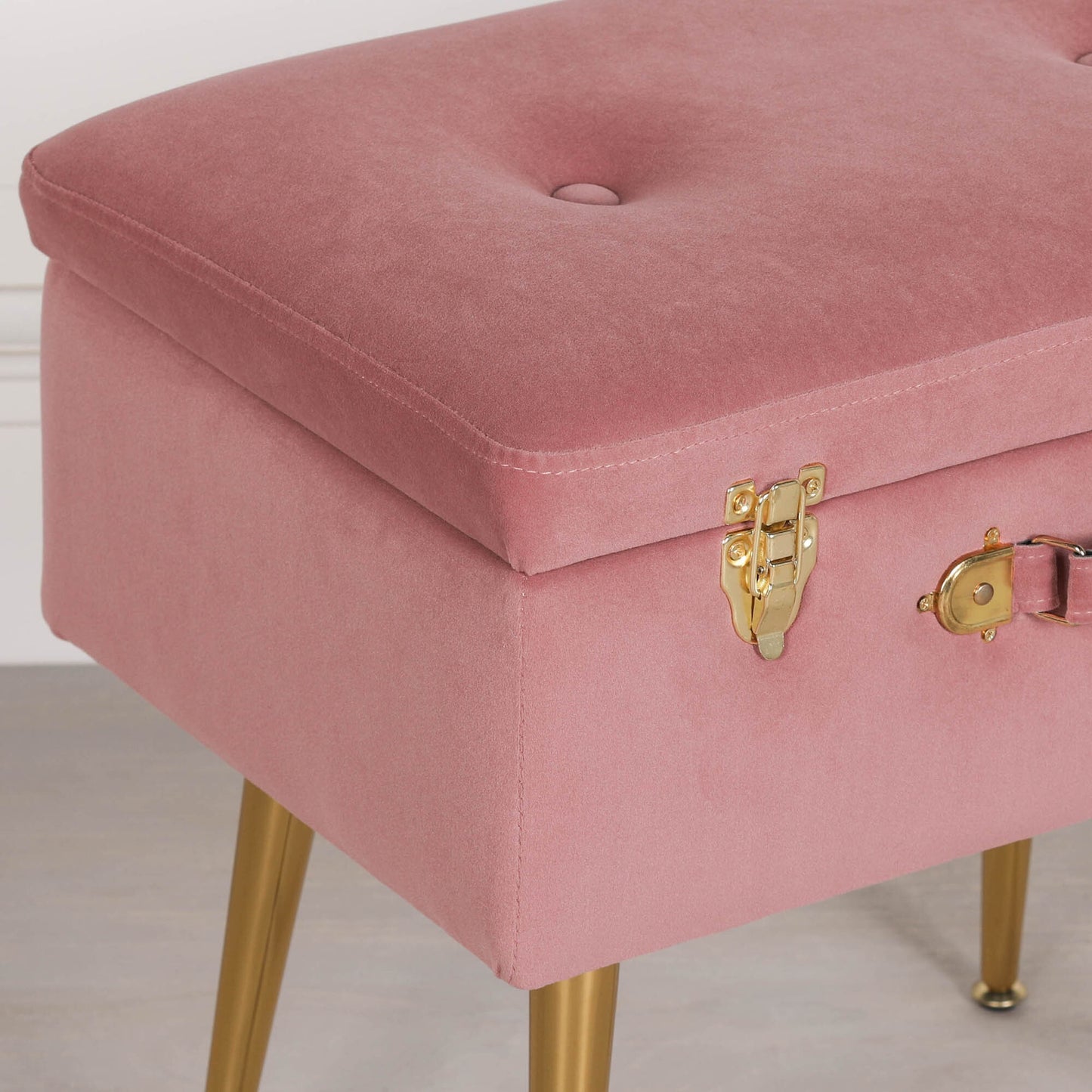 Pink Velvet Suitcase Storage Stool with Gold Legs - AV122