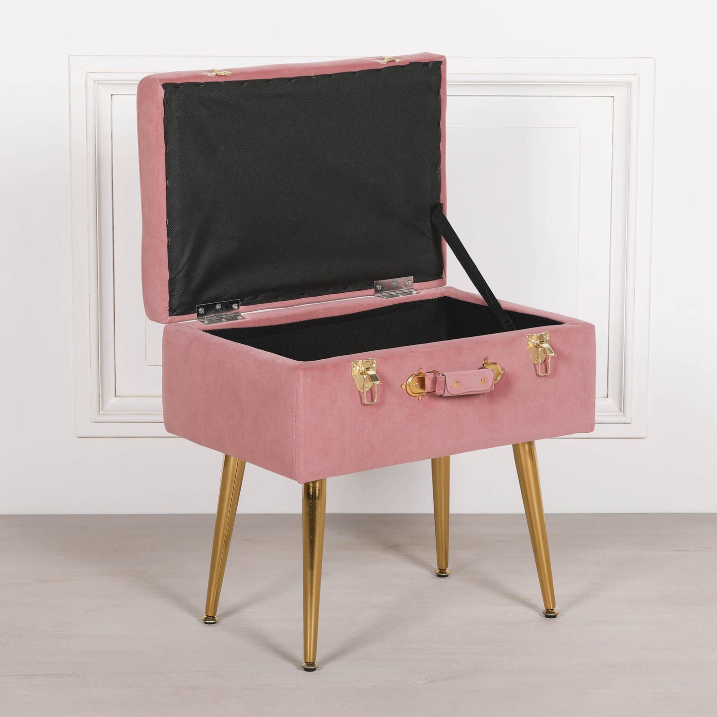 Pink Velvet Suitcase Storage Stool with Gold Legs - AV122