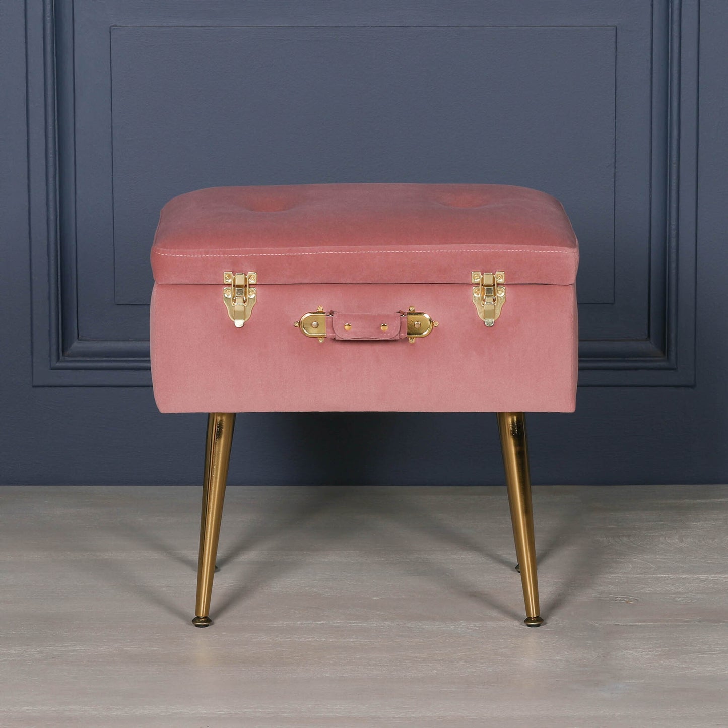 Pink Velvet Suitcase Storage Stool with Gold Legs - AV122