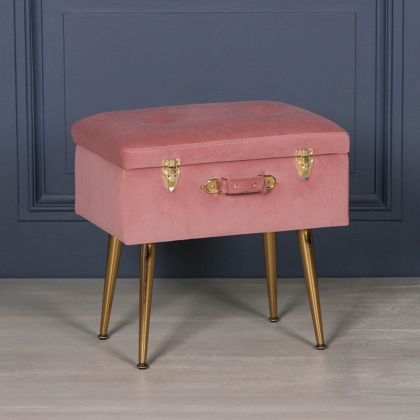 Pink Velvet Suitcase Storage Stool with Gold Legs - AV122