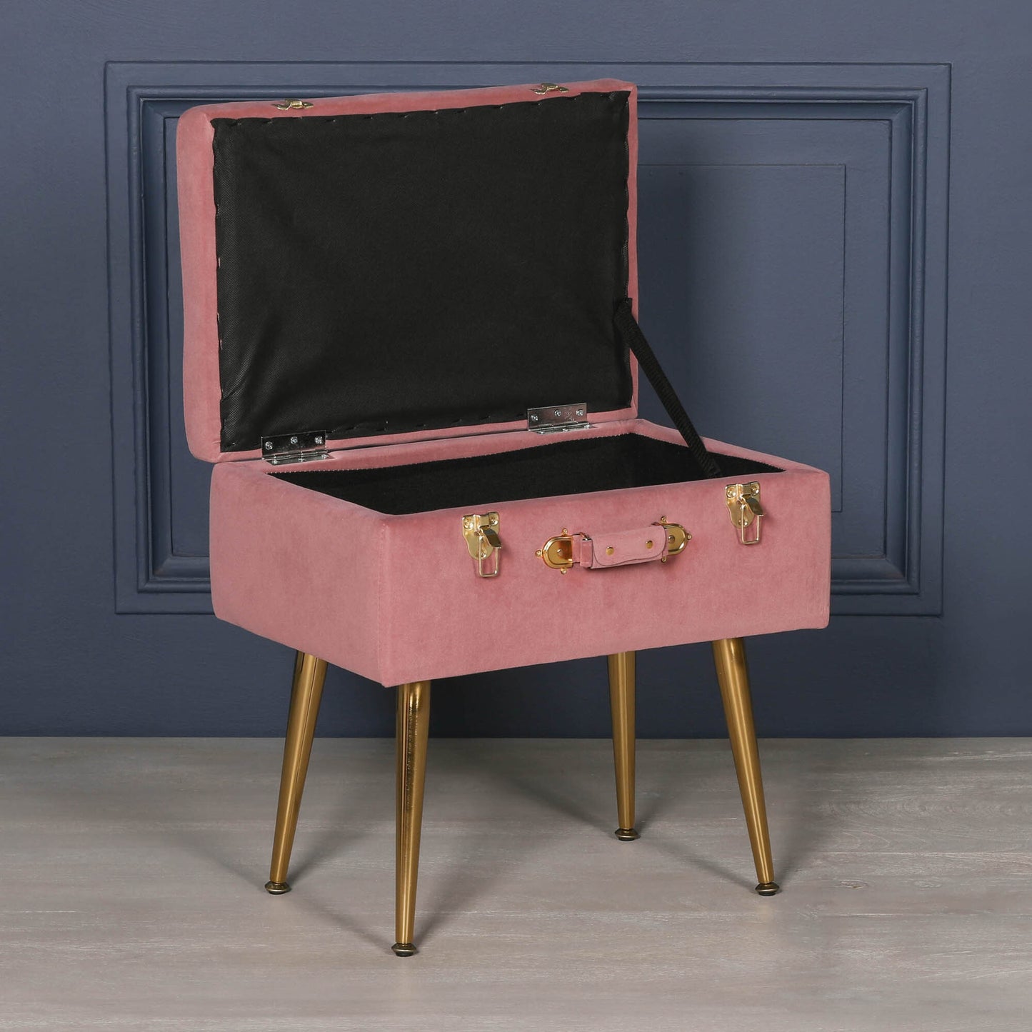 Pink Velvet Suitcase Storage Stool with Gold Legs - AV122