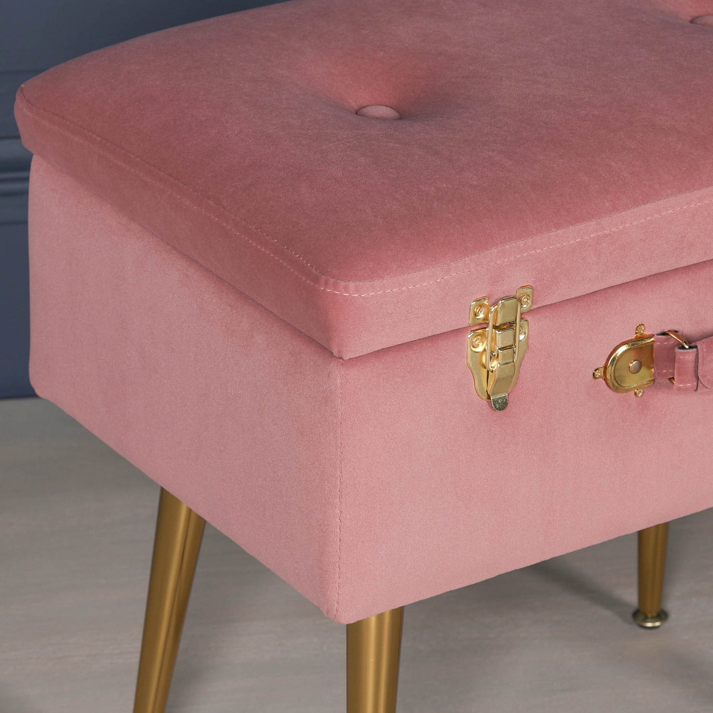 Pink Velvet Suitcase Storage Stool with Gold Legs - AV122