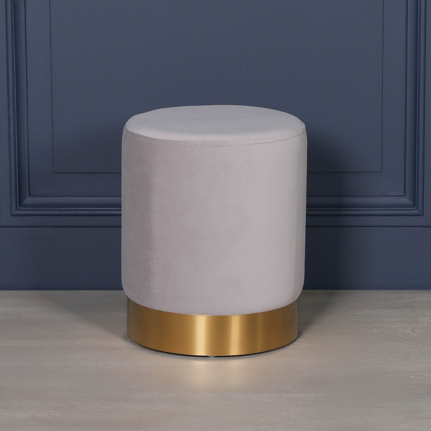 Grey Velvet Round Ottoman Foot Stool - AV131