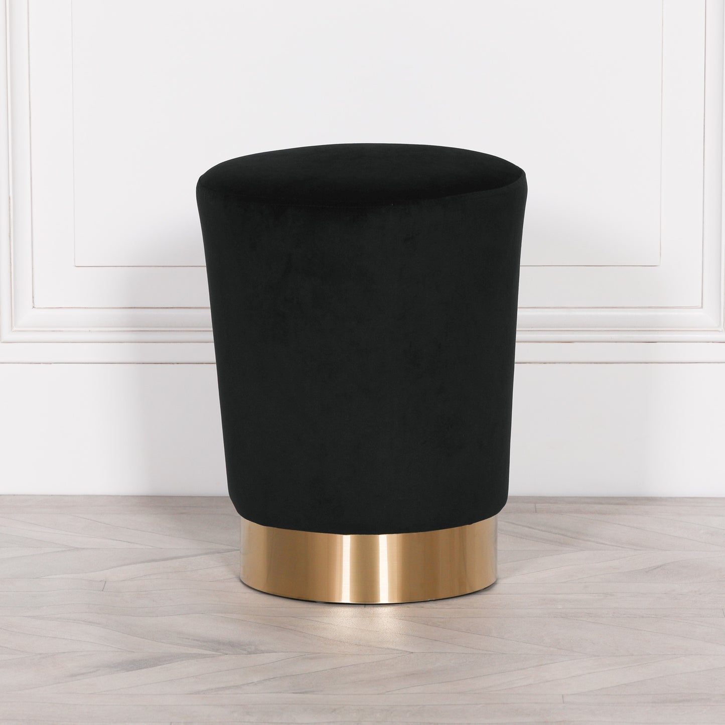Velvet Round Stool in Black with Gold Base - AV132