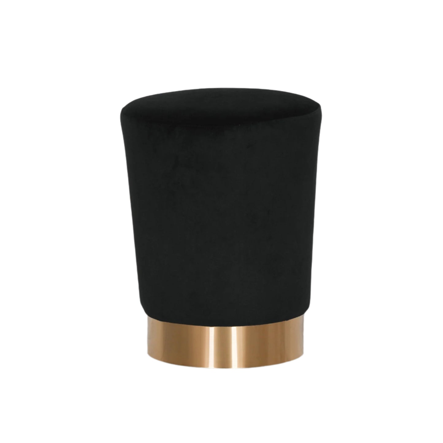 Velvet Round Stool in Black with Gold Base - AV132