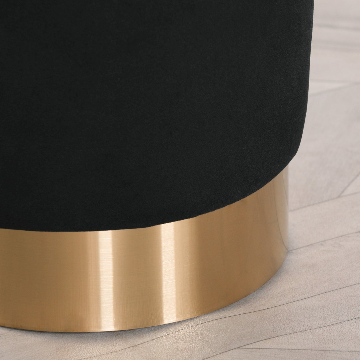 Velvet Round Stool in Black with Gold Base - AV132
