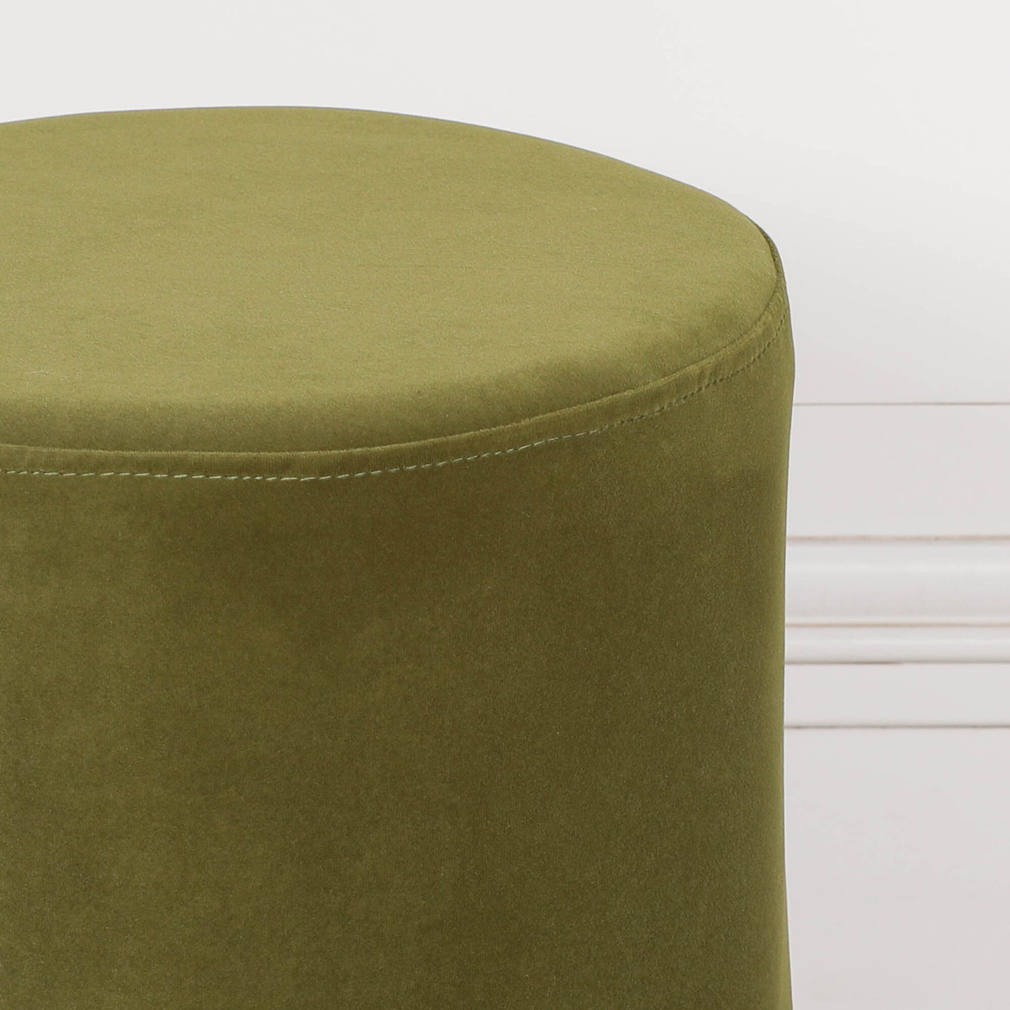 Olive Green Velvet Round Ottoman Foot Stool - AV137 - White Bear Furnishings