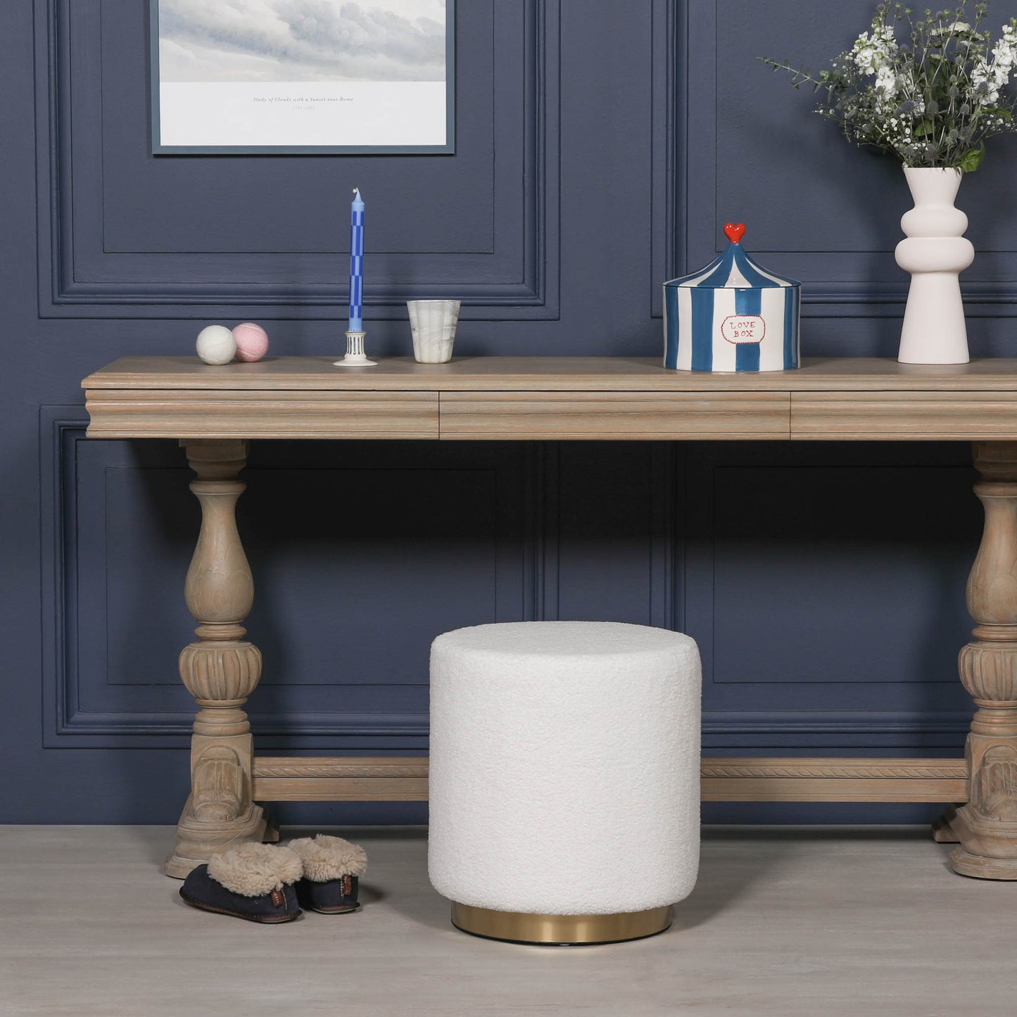 Boucle Round Stool with Gold Base - AV134