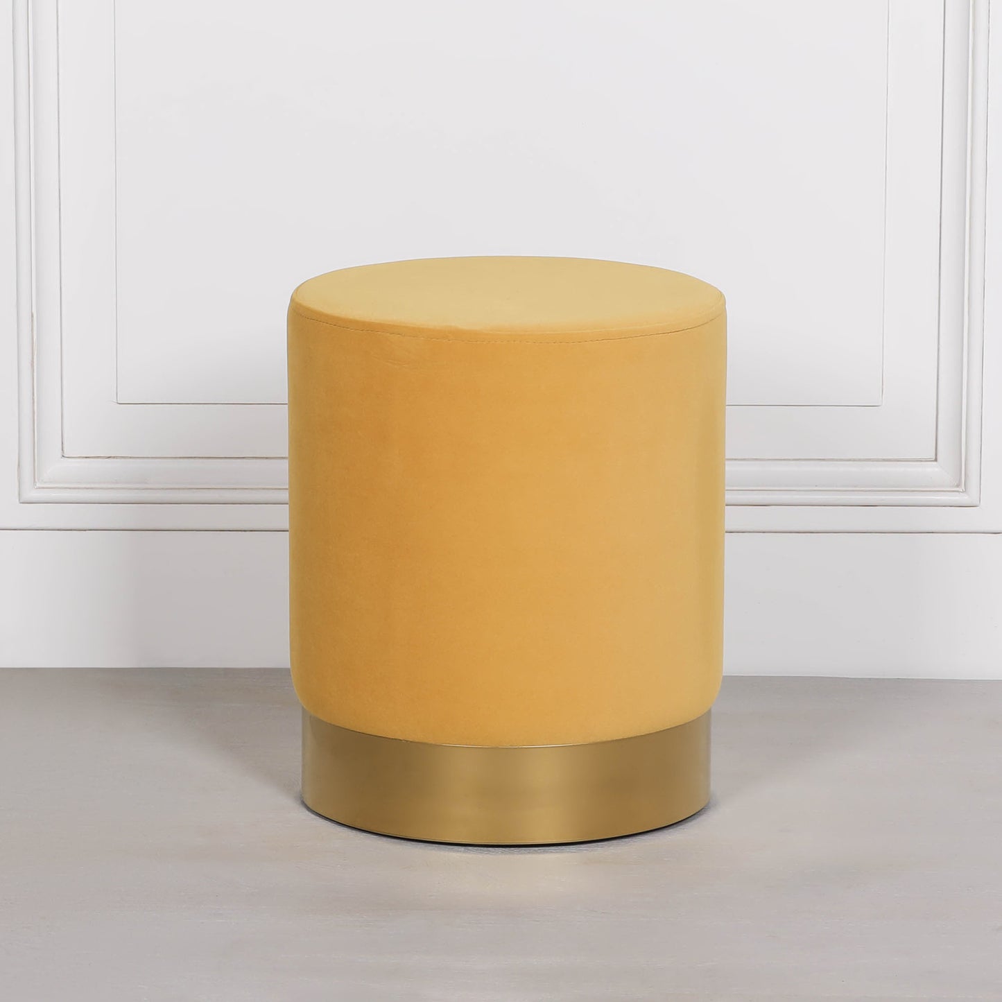 Mustard Yellow Velvet Round Ottoman Foot Stool - AV135 - White Bear Furnishings