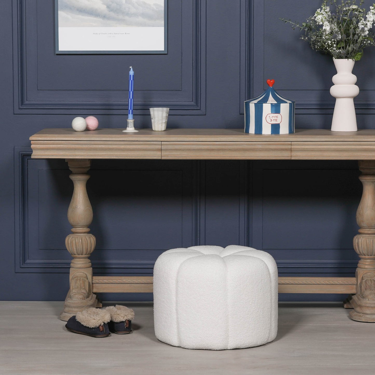 Boucle Petal Round Ottoman Stool - AV380