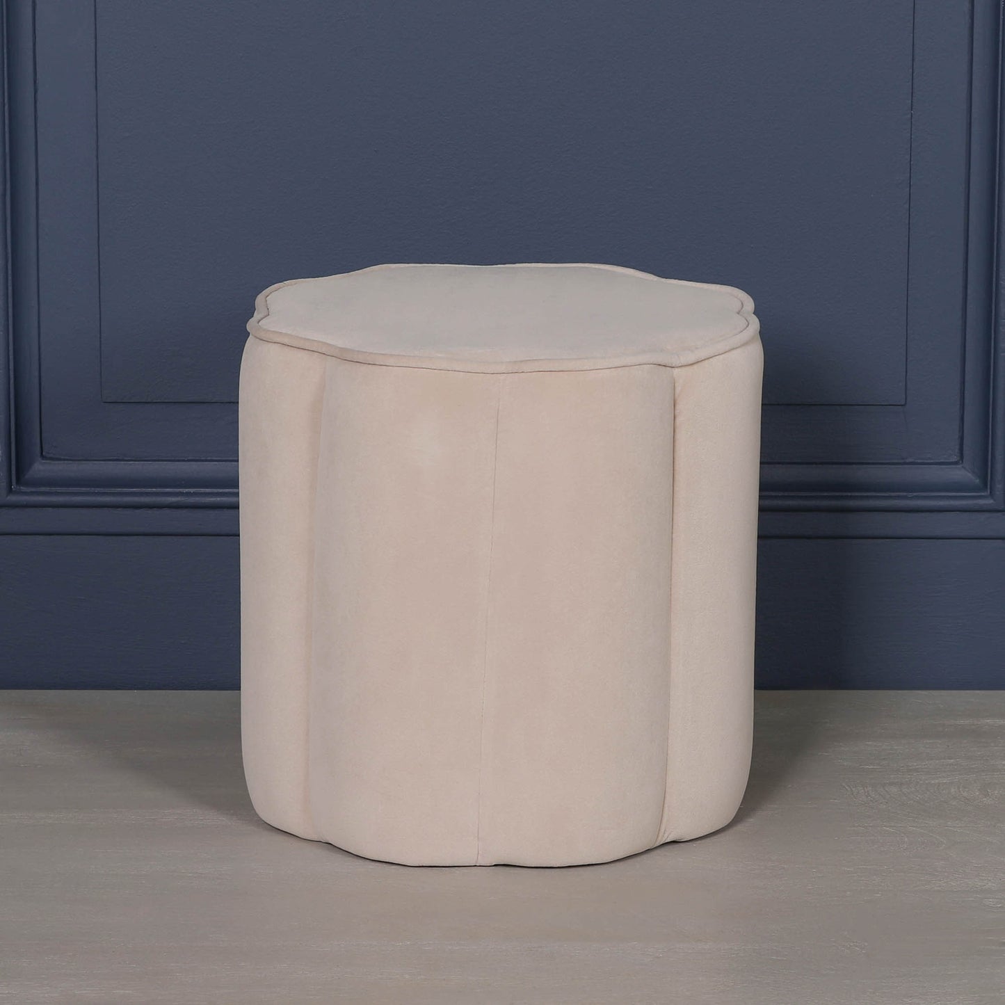 Natural Velvet Piped Edge Round Ottoman Foot Stool - AV457