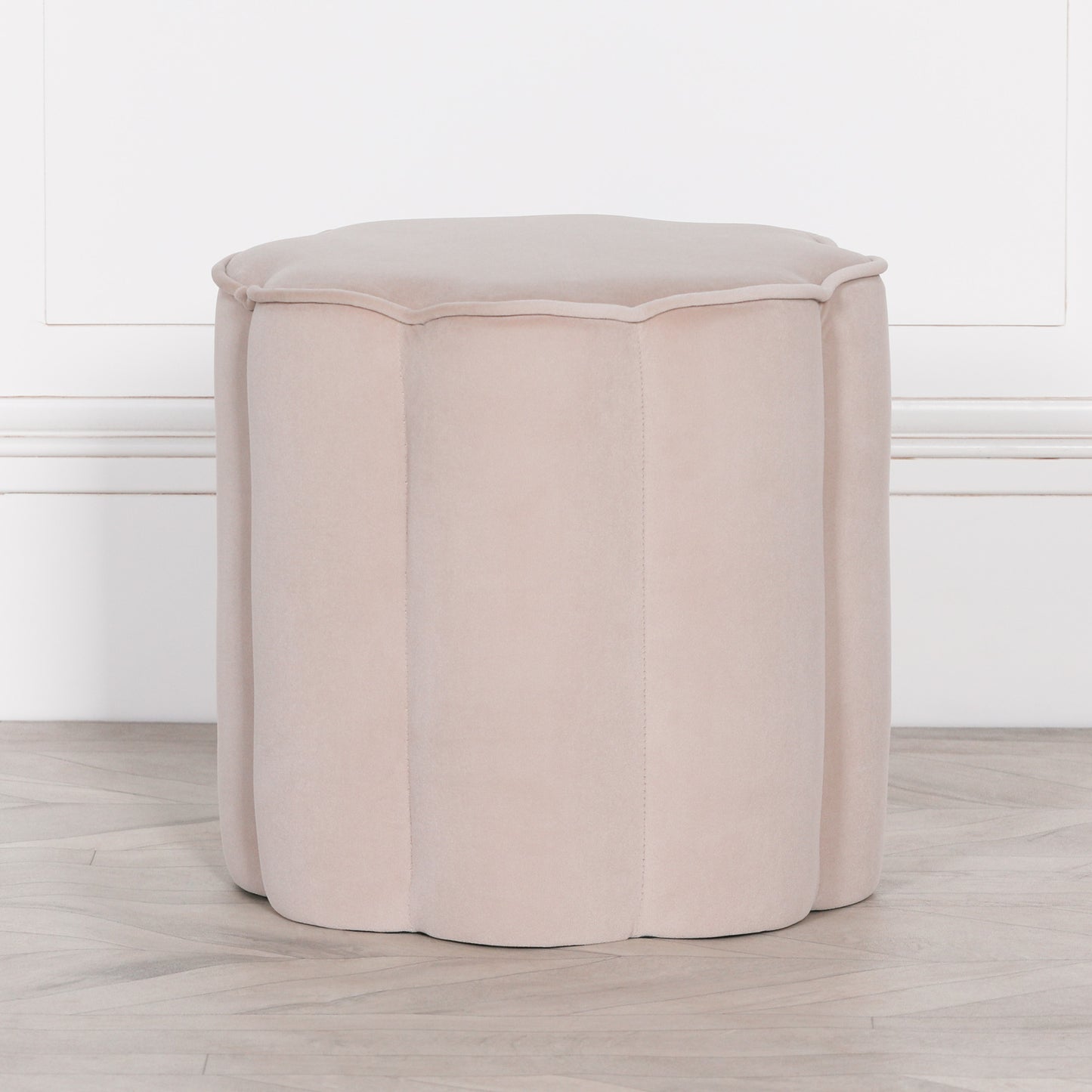 Natural Velvet Piped Edge Round Ottoman Foot Stool - AV457