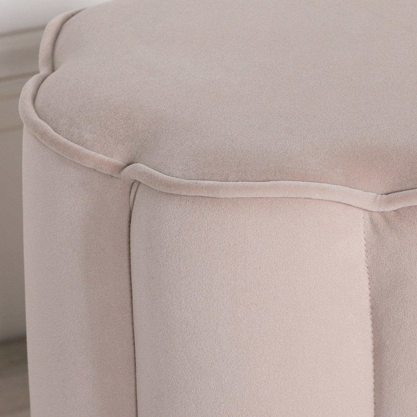 Natural Velvet Piped Edge Round Ottoman Foot Stool - AV457