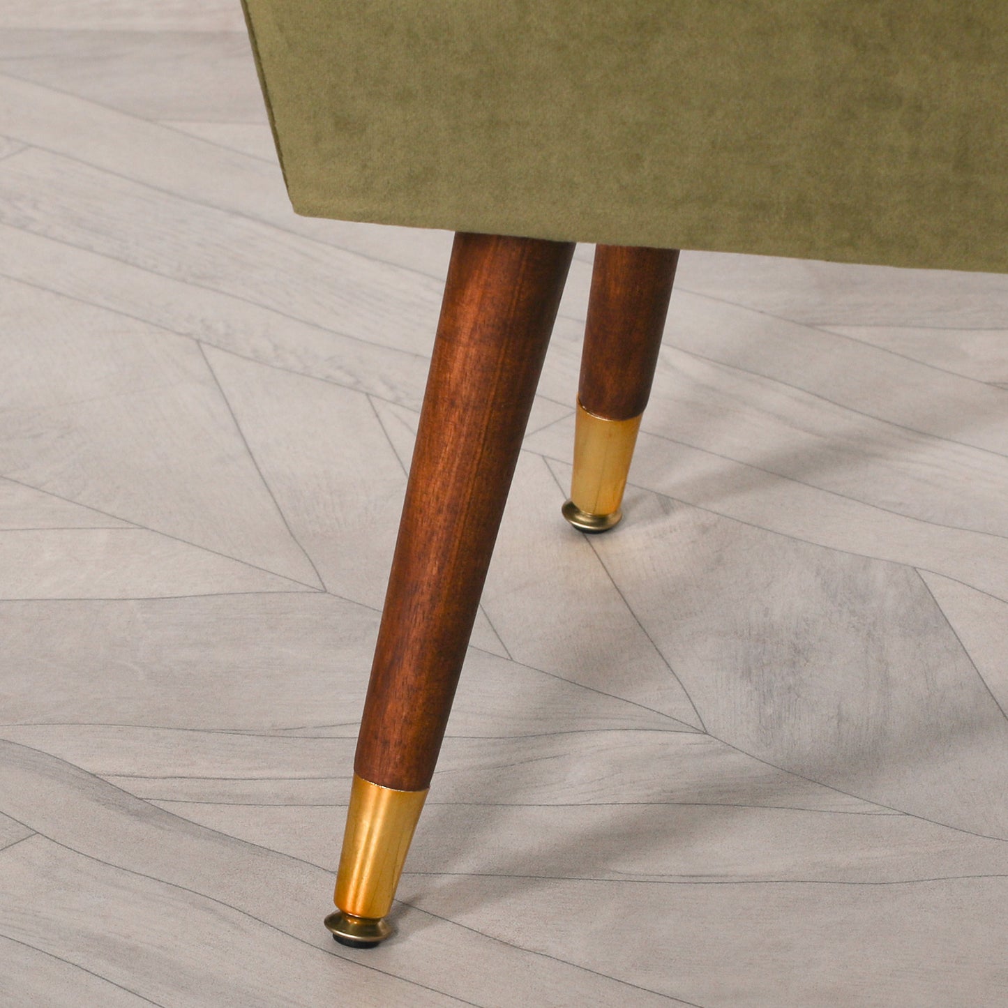 Olive Green Velvet Buttoned Ottoman Bench with Gold Legs - AV499
