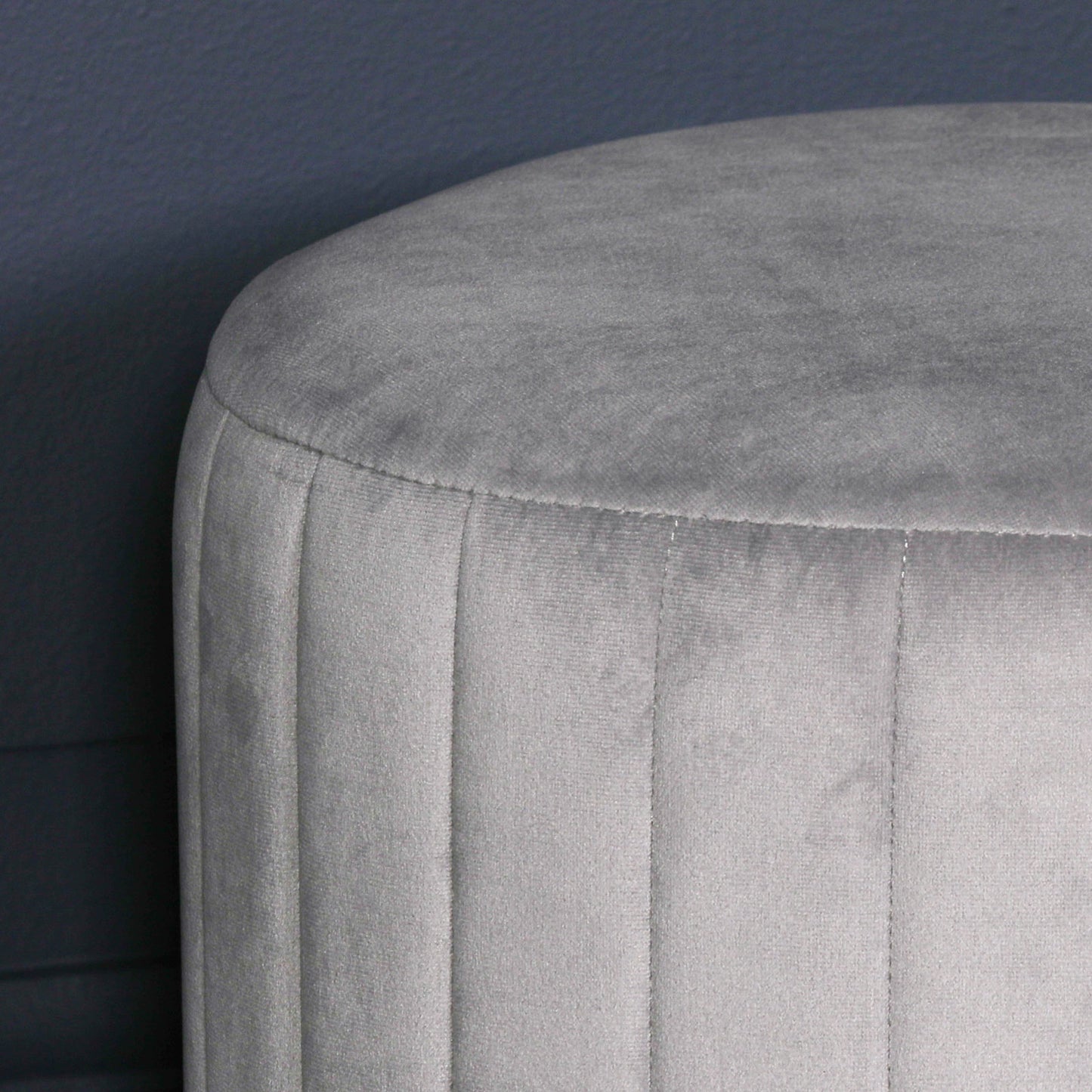 Grey Velvet Ribbed Round Ottoman Foot Stool - AV681