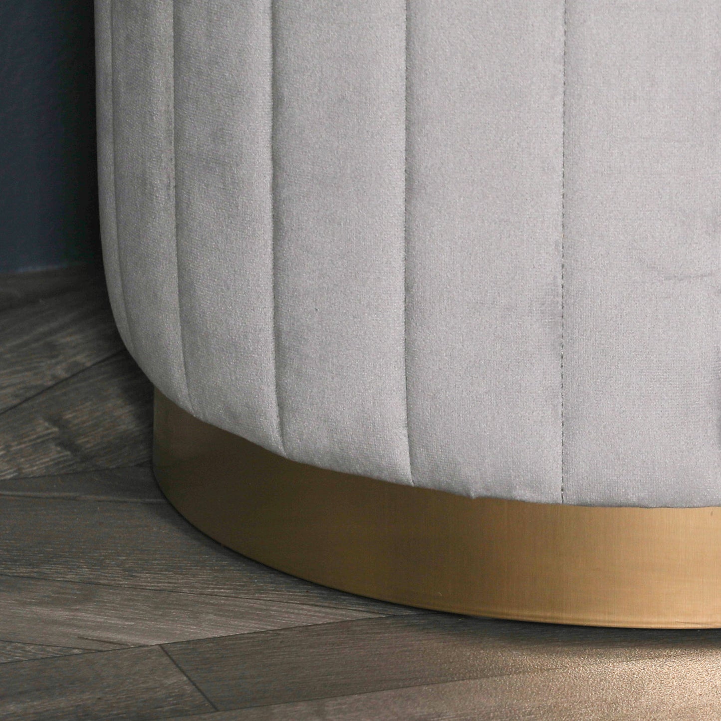Grey Velvet Ribbed Round Ottoman Foot Stool - AV681