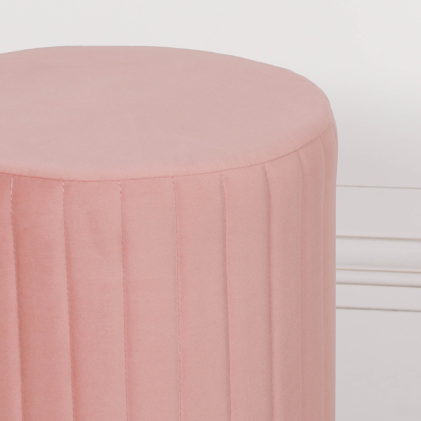 Pink Velvet Ribbed Round Ottoman Foot Stool - AV683