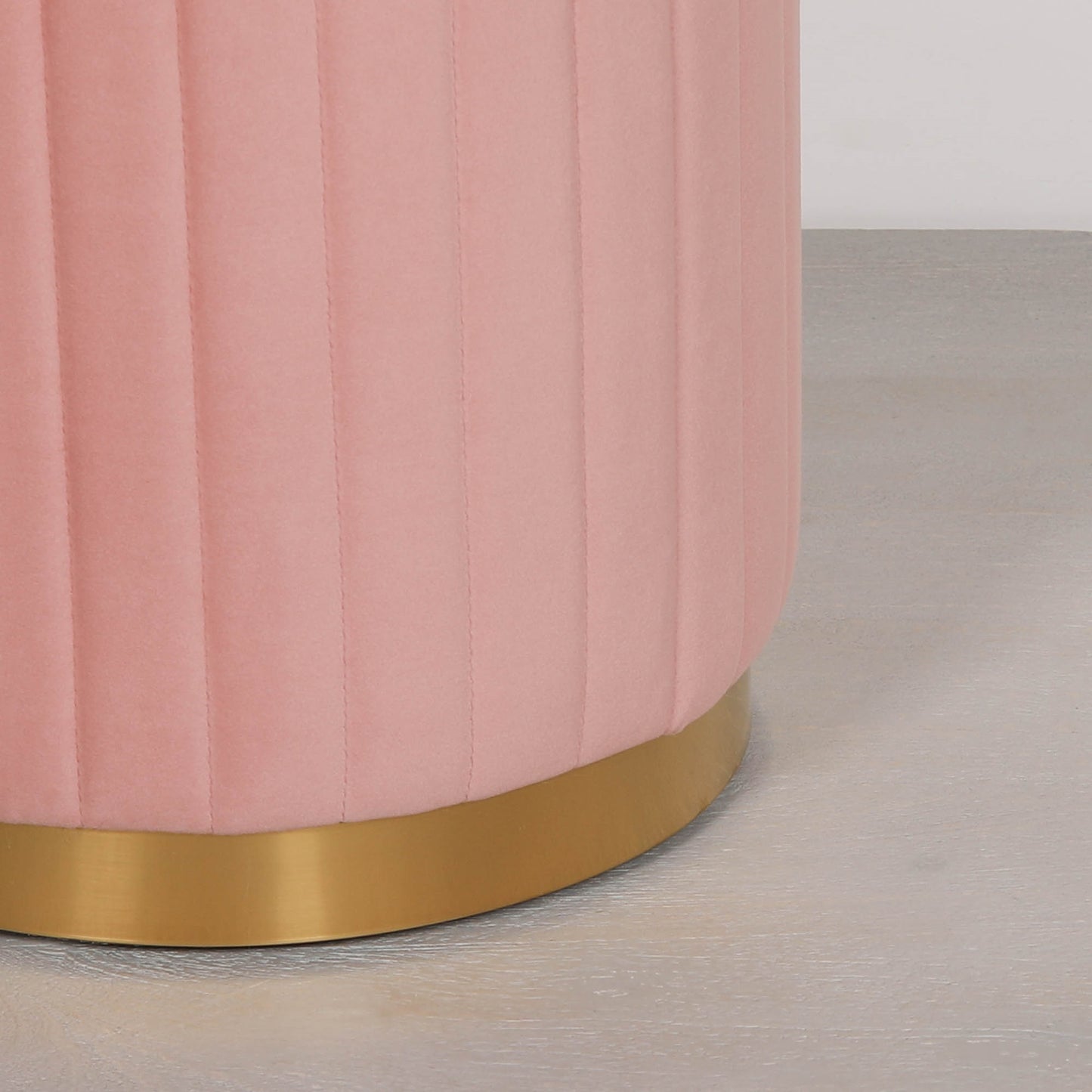 Pink Velvet Ribbed Round Ottoman Foot Stool - AV683