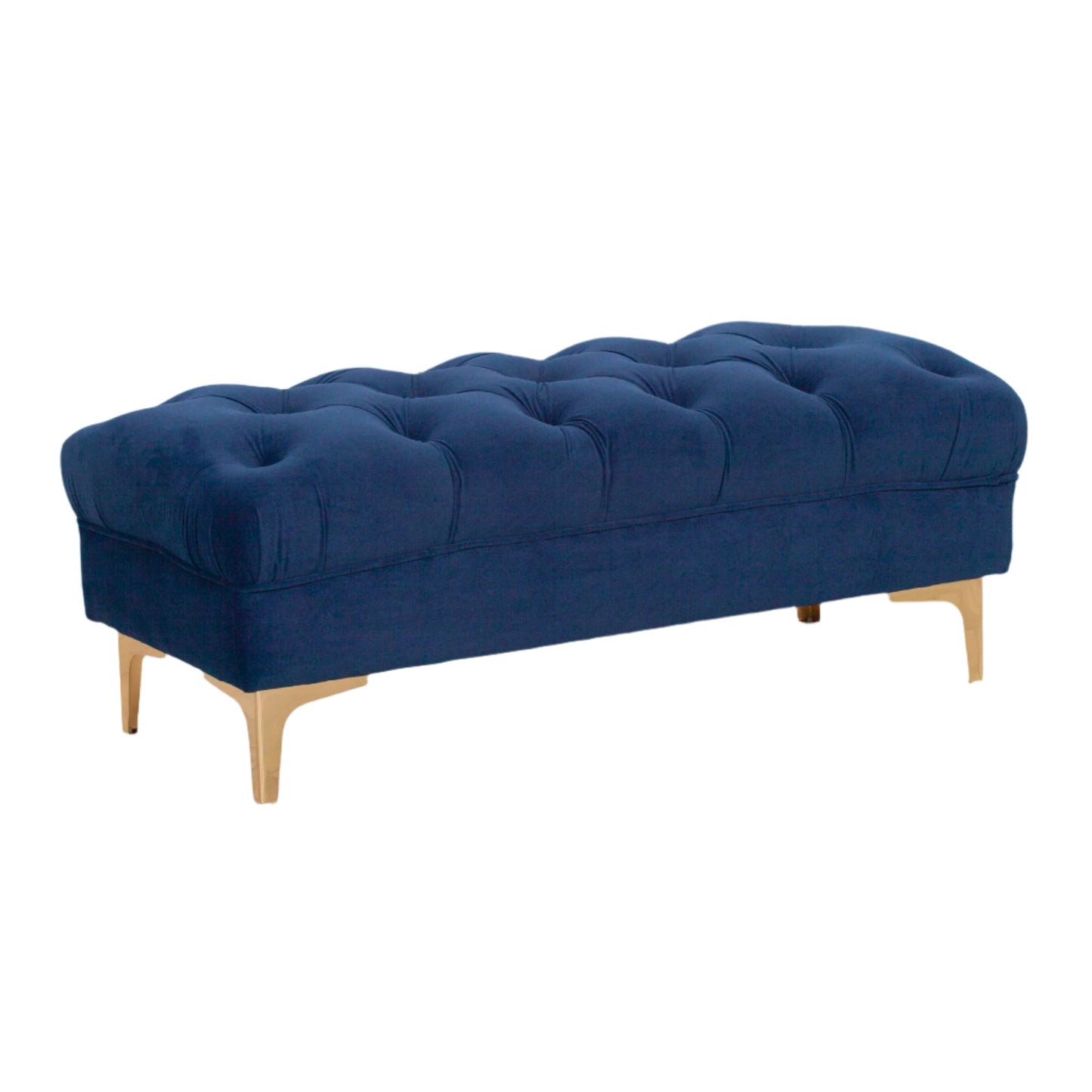 Blue Velvet Buttoned Ottoman Floor Foot Stool Bench Accent Chair - AV821