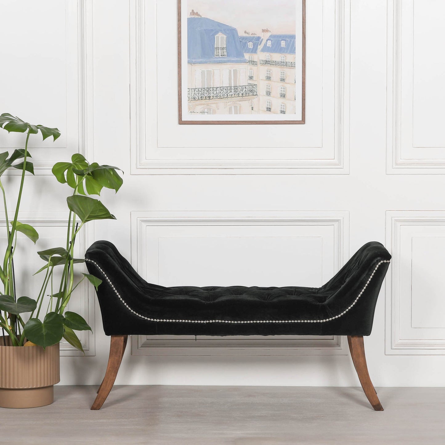 Black Velvet bench Metal Stud Detailing - AV944