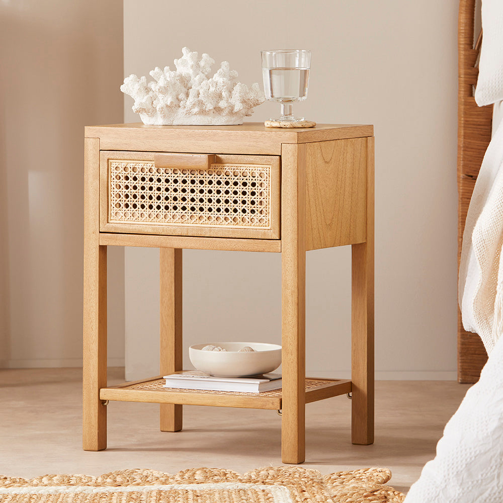Fishe & Lilly Bali Rattan Bedside Table with 1 Drawer - White Bear Furnishings