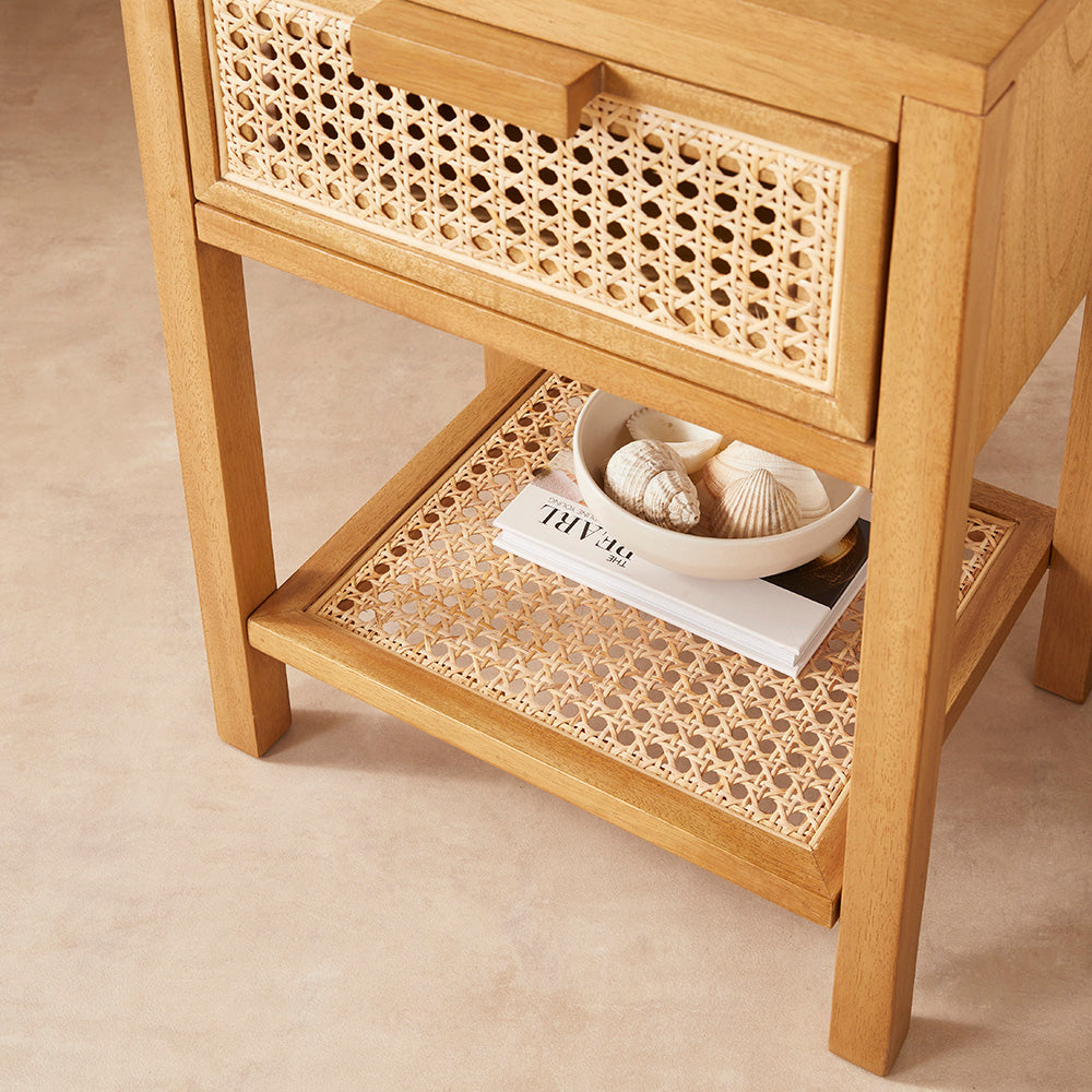 Fishe & Lilly Bali Rattan Bedside Table with 1 Drawer - White Bear Furnishings