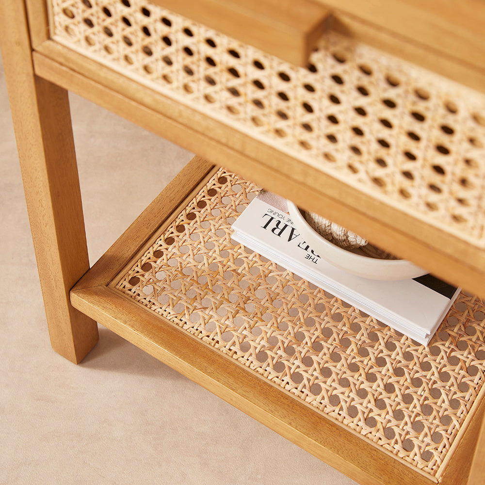 Fishe & Lilly Bali Rattan Bedside Table with 1 Drawer - White Bear Furnishings