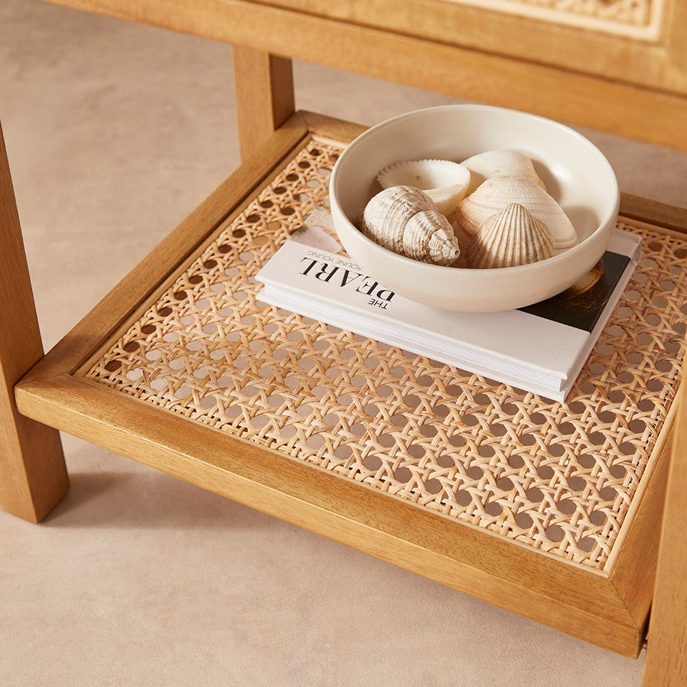 Fishe & Lilly Bali Rattan Bedside Table with 1 Drawer - White Bear Furnishings