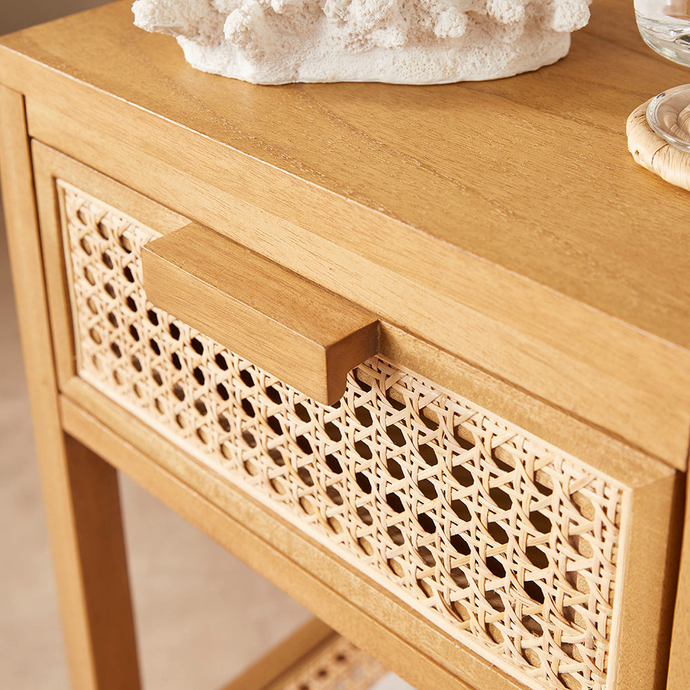 Fishe & Lilly Bali Rattan Bedside Table with 1 Drawer - White Bear Furnishings