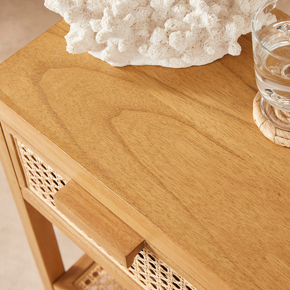 Fishe & Lilly Bali Rattan Bedside Table with 1 Drawer - White Bear Furnishings