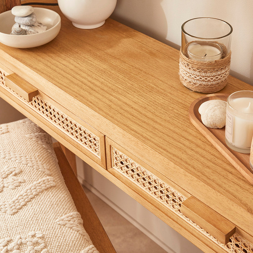 Fishe & Lilly Bali Rattan Dressing Table with 2 Drawers - White Bear Furnishings