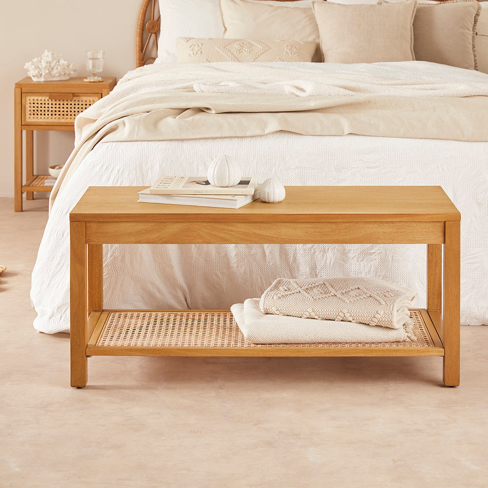 Fishe & Lilly Bali Rattan Bench with Storage Shelf - White Bear Furnishings