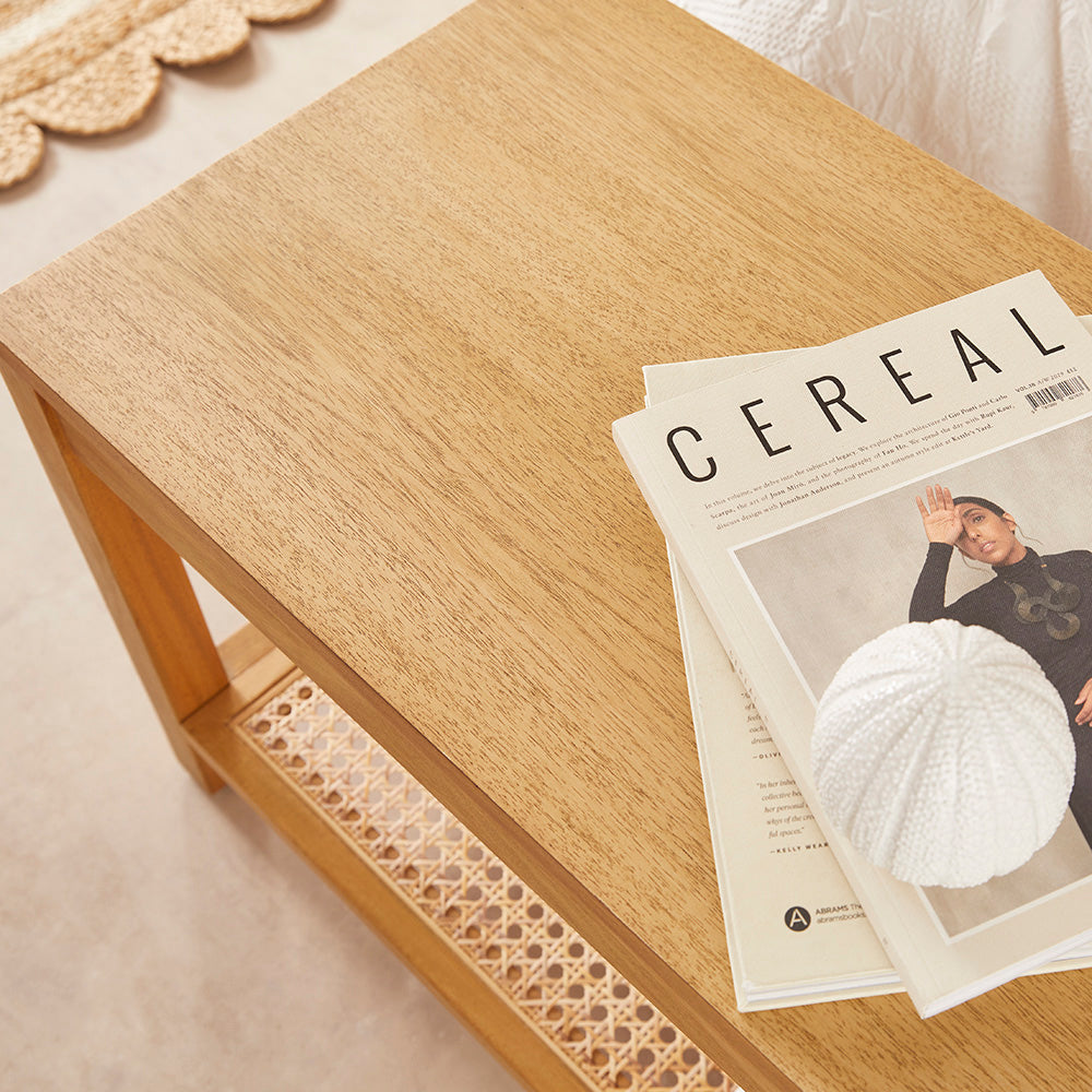 Fishe & Lilly Bali Rattan Bench with Storage Shelf - White Bear Furnishings