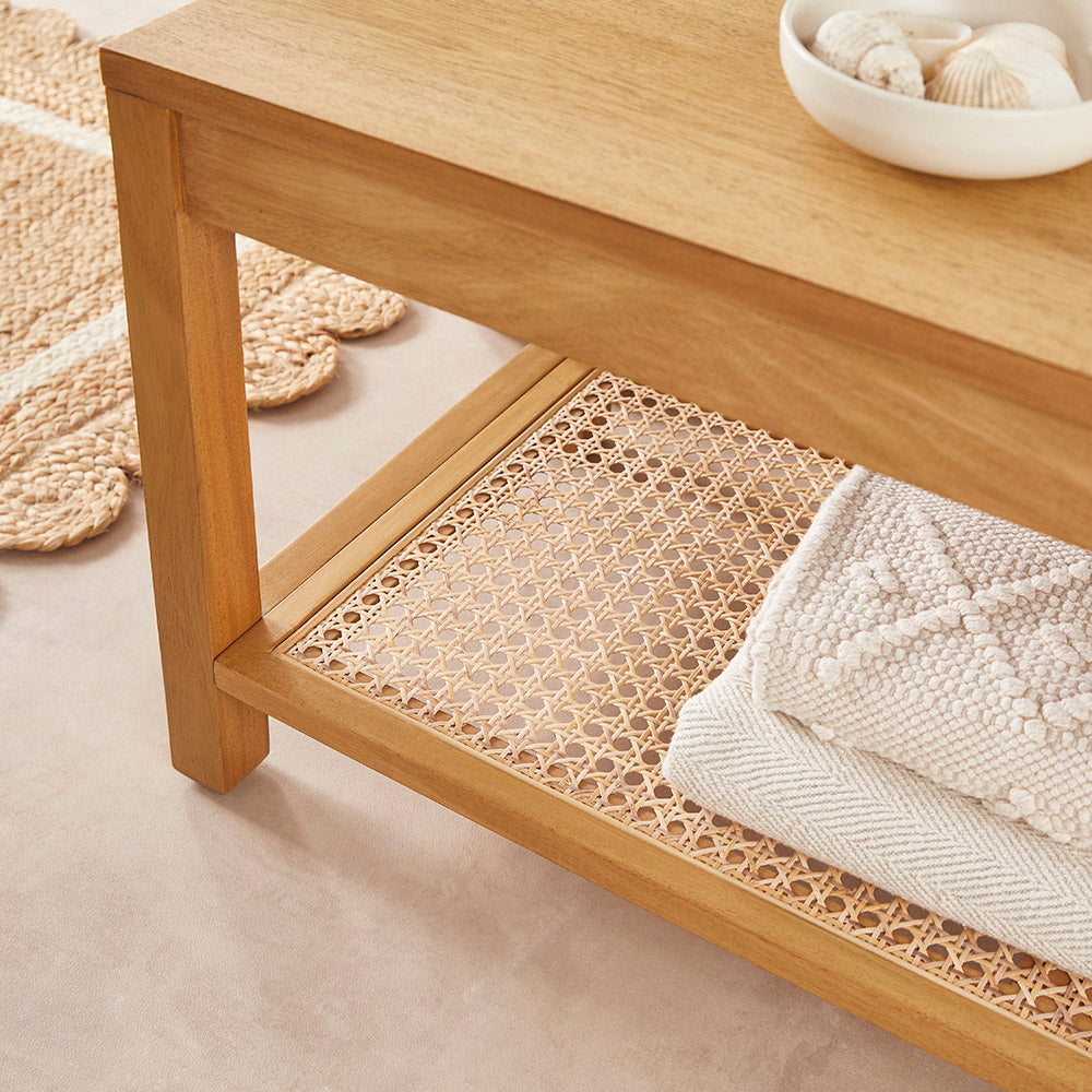 Fishe & Lilly Bali Rattan Bench with Storage Shelf - White Bear Furnishings