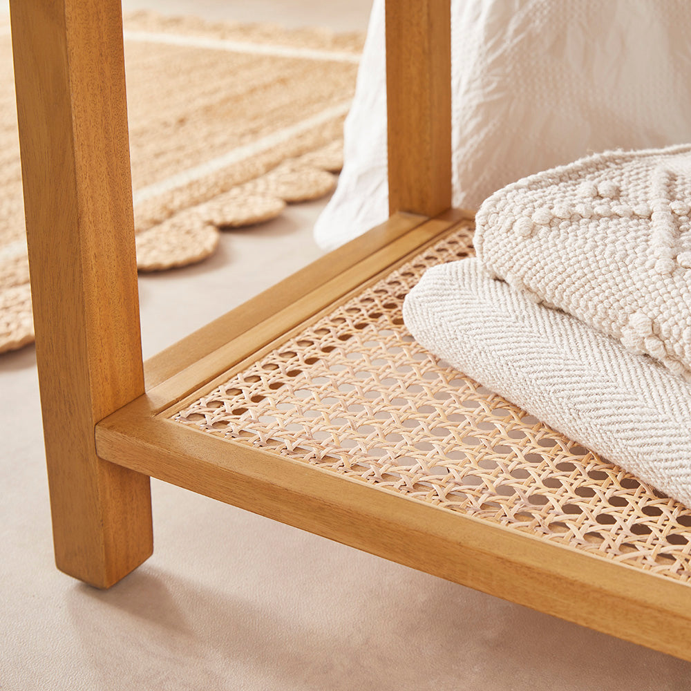 Fishe & Lilly Bali Rattan Bench with Storage Shelf - White Bear Furnishings
