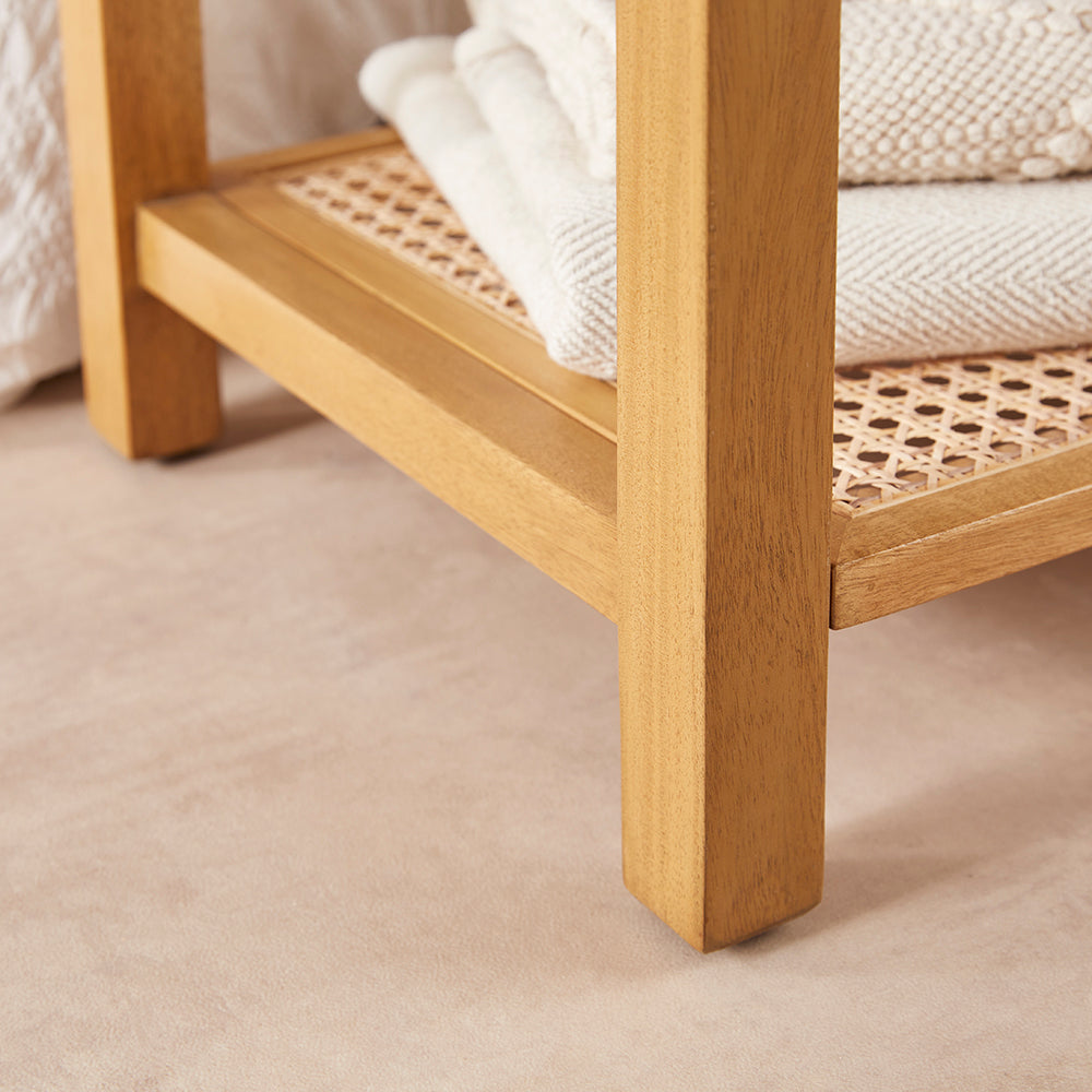 Fishe & Lilly Bali Rattan Bench with Storage Shelf - White Bear Furnishings