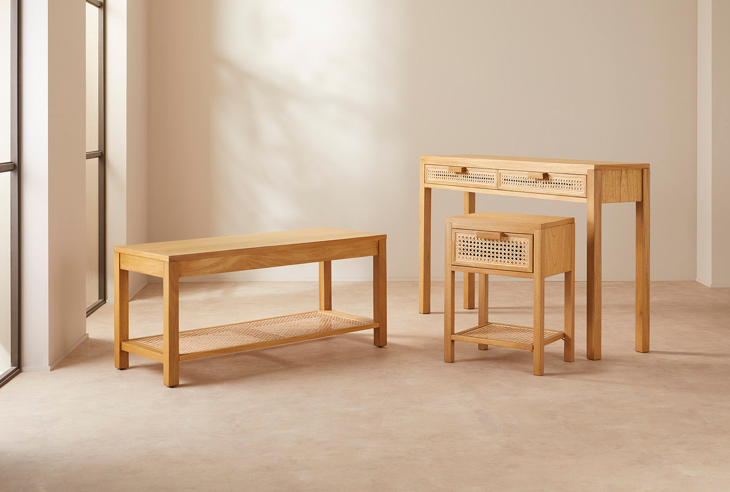 Fishe & Lilly Bali Rattan Bench with Storage Shelf - White Bear Furnishings