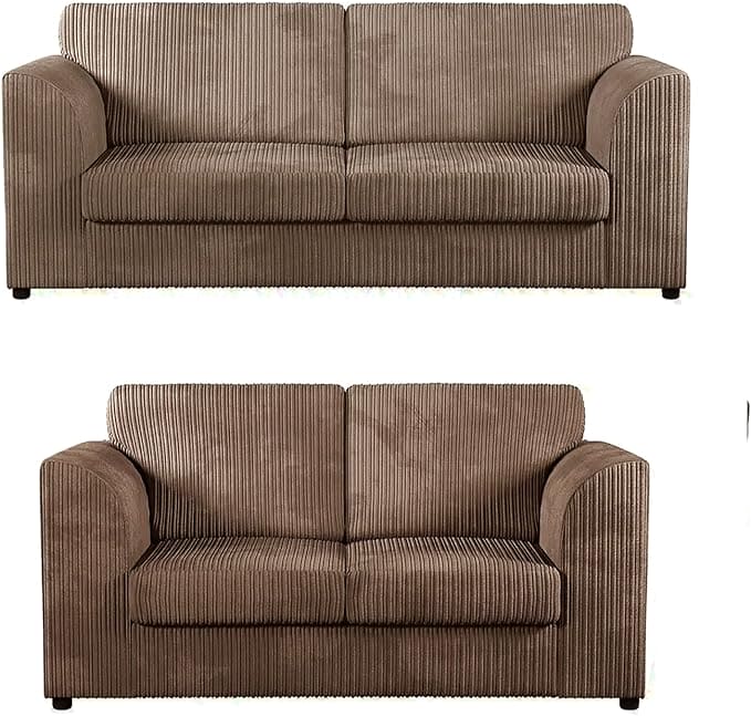 Set of 2 Jumbo Cord (High Back) (3+2) Seater Sofas - Available in 7 Colours - White Bear Furnishings
