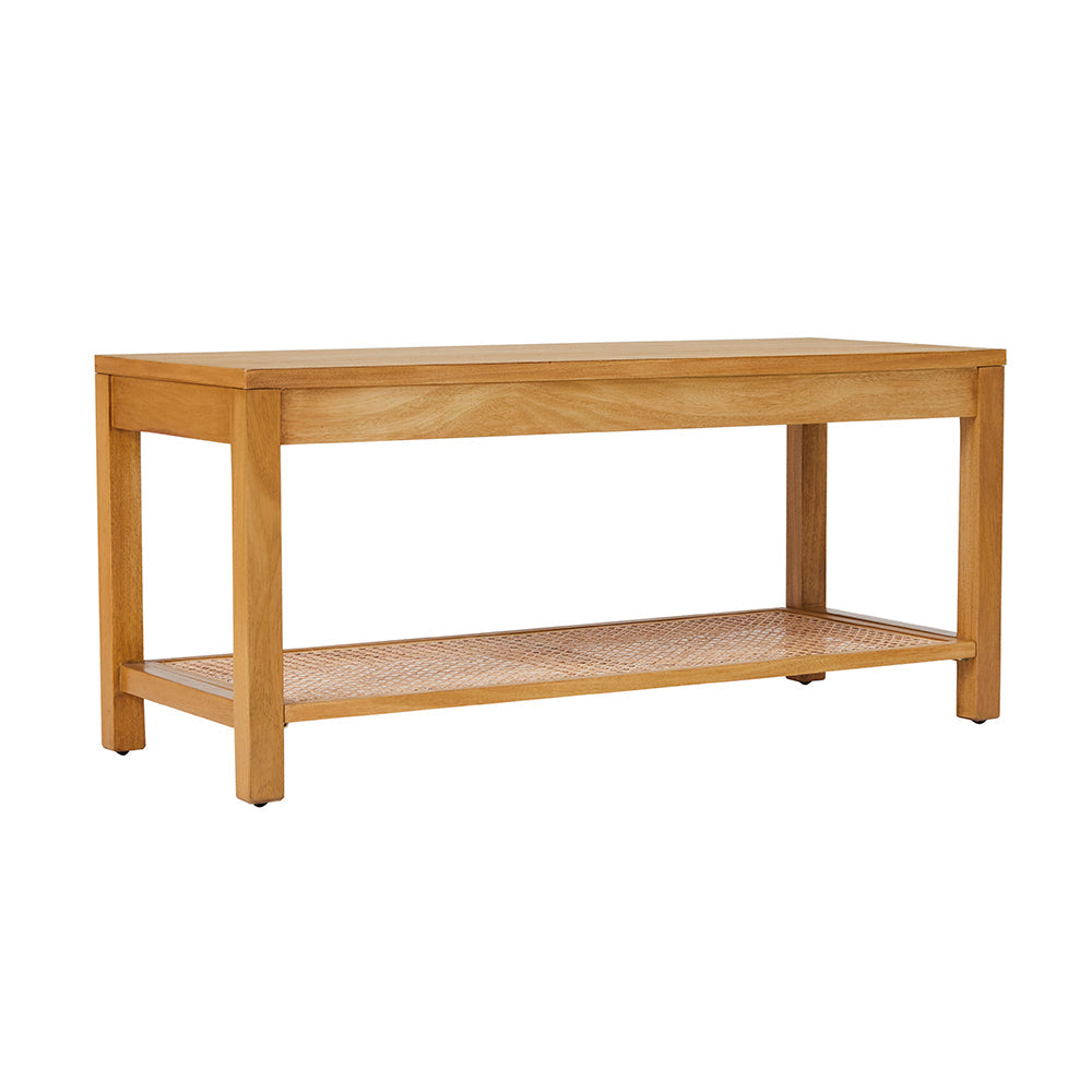 Fishe & Lilly Bali Rattan Bench with Storage Shelf - White Bear Furnishings