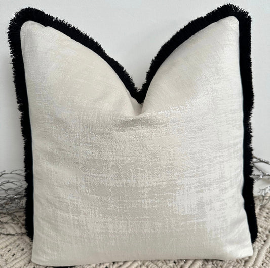 The Couture Cushion - The Fringed Ivory Dolce fringed in Black - Style No. 133 - White Bear Furnishings