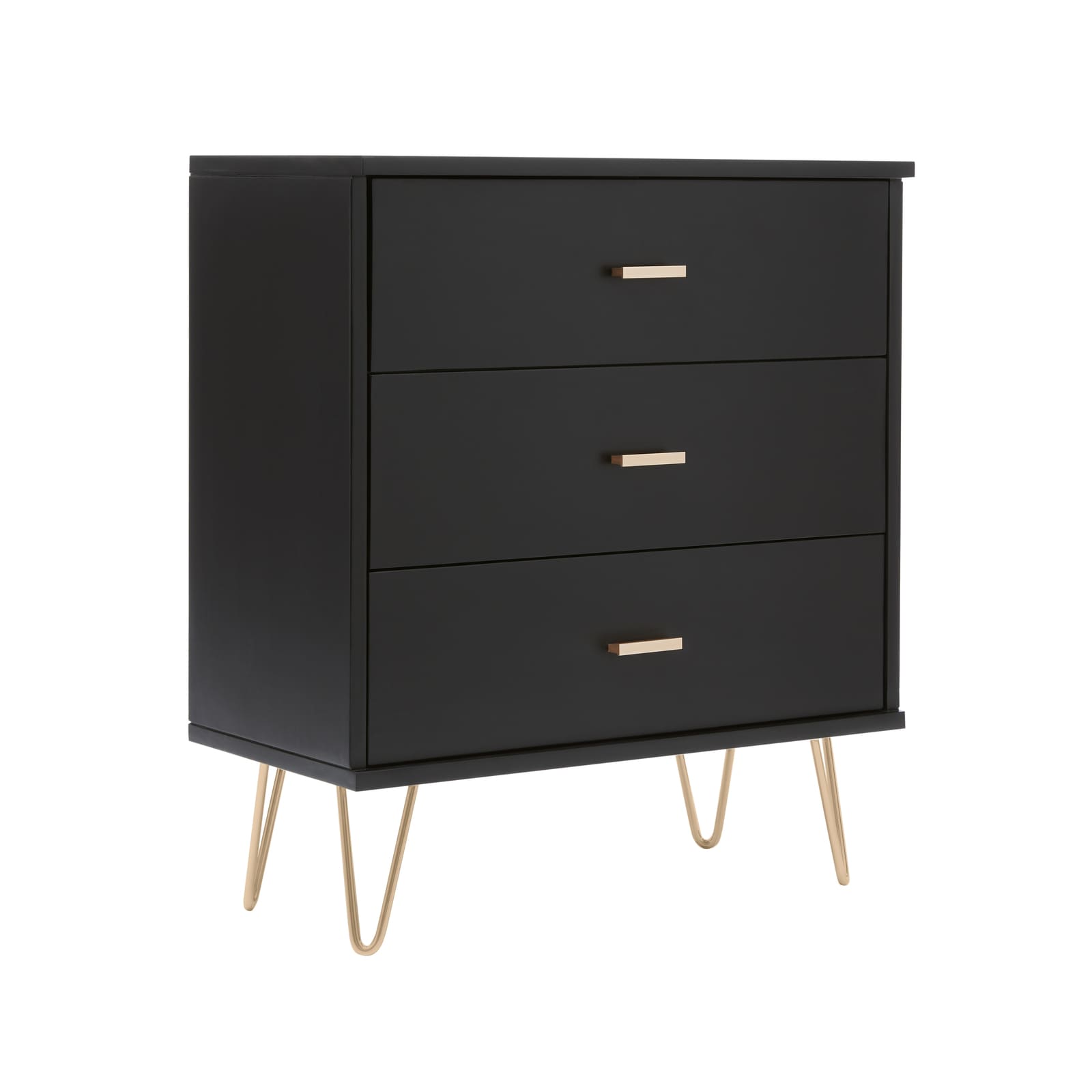 Fishe & Lilly Monroe Solid Wood Black Chest of 3 Drawers - White Bear Furnishings