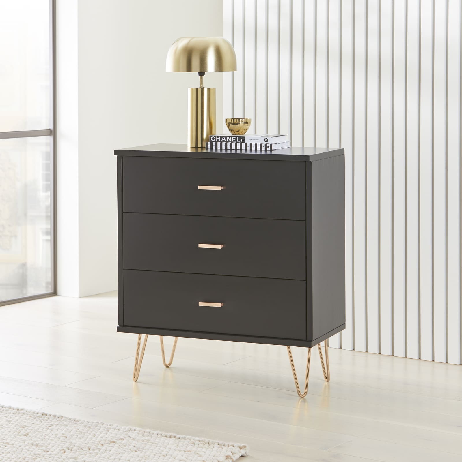 Fishe & Lilly Monroe Solid Wood Black Chest of 3 Drawers - White Bear Furnishings